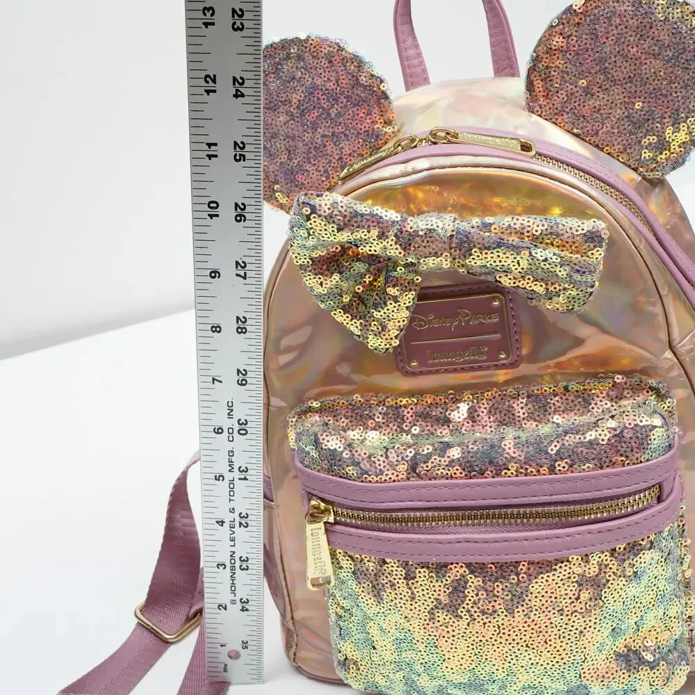 Disney Parks Loungefly Minnie Mouse Iridescent Sequin Mini Backpack Pink